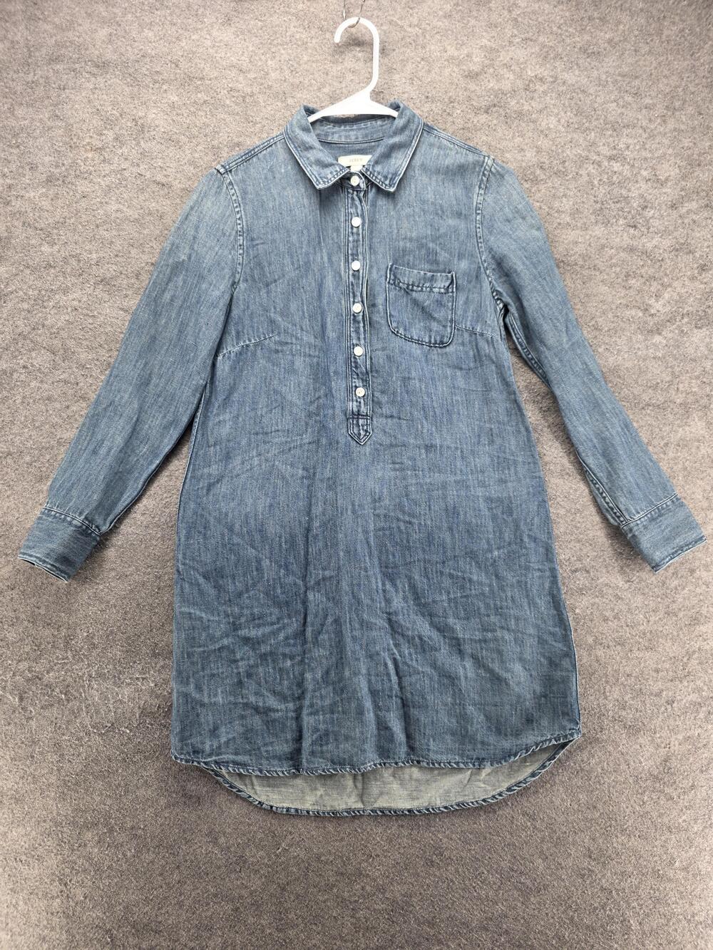 J.CREW Dress Womens 2 Blue Shirt Dress Short Collared Denim Cotton Linen